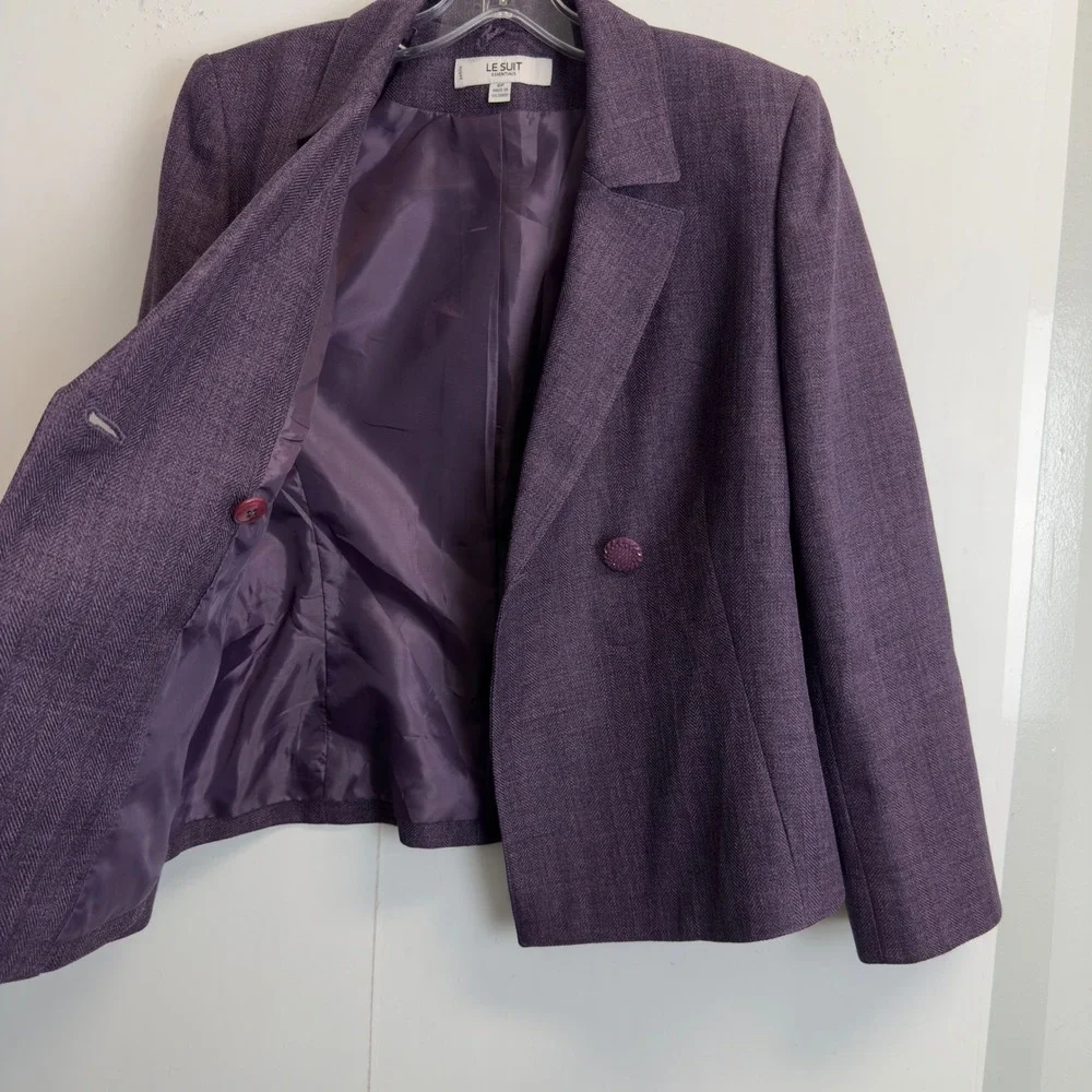 Le Suit Essentials Purple Herringbone Skirt Suit Set Pleated Hem Womens 6P